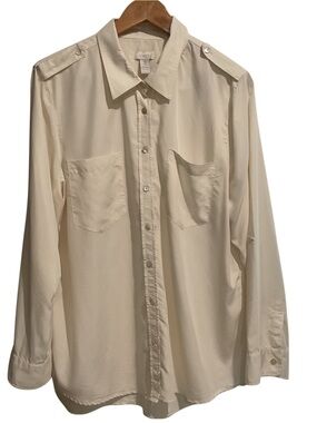 Chico’s Women’s Button Down Shirt Ivory Long‎ Sleeve Modal Blend
